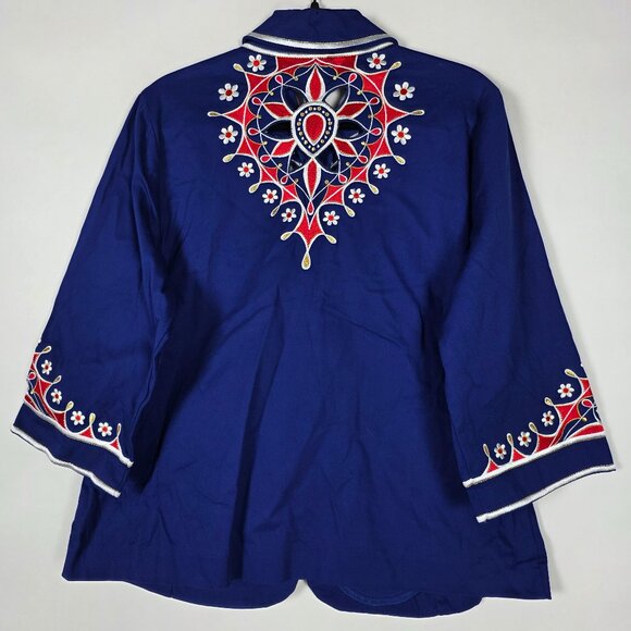 Vintage Bob Mackie Wearable Art Metallic Embroidered Womens Medium Blue Jacket - Picture 2 of 6